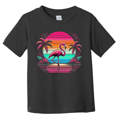 Flamingo Beach Summer Vibes Palm Tree Tropical Summer Toddler T-Shirt