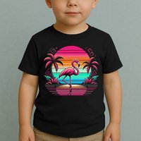 Flamingo Beach Summer Vibes Palm Tree Tropical Summer Toddler T-Shirt