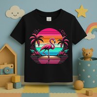 Flamingo Beach Summer Vibes Palm Tree Tropical Summer Toddler T-Shirt