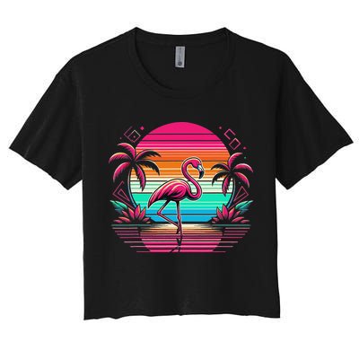 Flamingo Beach Summer Vibes Palm Tree Tropical Summer Crop Top