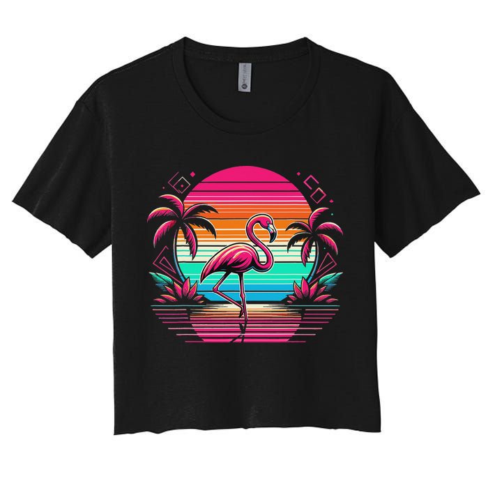 Flamingo Beach Summer Vibes Palm Tree Tropical Summer Crop Top