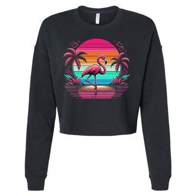 Flamingo Beach Summer Vibes Palm Tree Tropical Summer Cropped Pullover Crew
