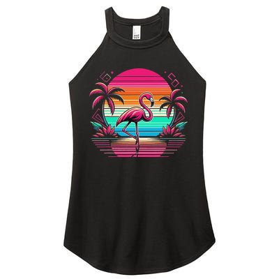 Flamingo Beach Summer Vibes Palm Tree Tropical Summer Women's Perfect Tri Rocker Tank
