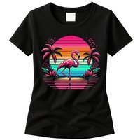 Flamingo Beach Summer Vibes Palm Tree Tropical Summer Womens T-Shirt
