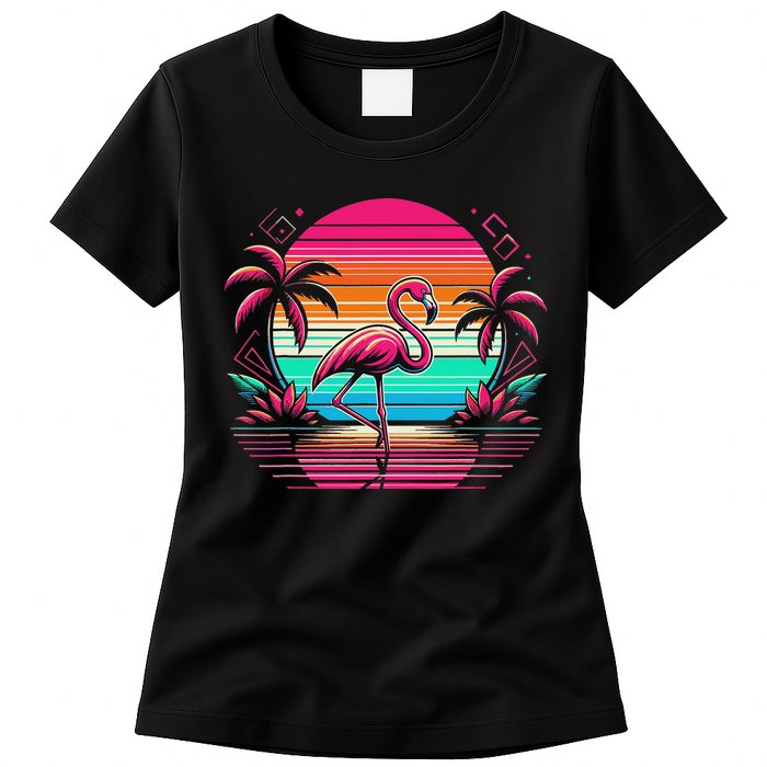 Flamingo Beach Summer Vibes Palm Tree Tropical Summer Womens T-Shirt
