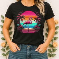 Flamingo Beach Summer Vibes Palm Tree Tropical Summer Womens T-Shirt
