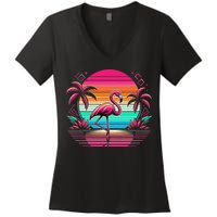 Flamingo Beach Summer Vibes Palm Tree Tropical Summer Women's V-Neck T-Shirt