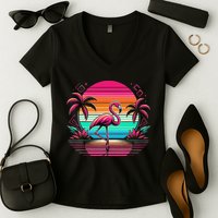 Flamingo Beach Summer Vibes Palm Tree Tropical Summer Women's V-Neck T-Shirt