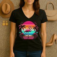 Flamingo Beach Summer Vibes Palm Tree Tropical Summer Women's V-Neck T-Shirt
