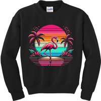 Flamingo Beach Summer Vibes Palm Tree Tropical Summer Kids Sweatshirt