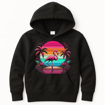 Flamingo Beach Summer Vibes Palm Tree Tropical Summer Kids Hoodie