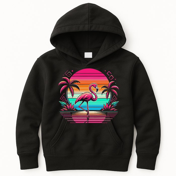 Flamingo Beach Summer Vibes Palm Tree Tropical Summer Kids Hoodie