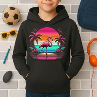 Flamingo Beach Summer Vibes Palm Tree Tropical Summer Kids Hoodie