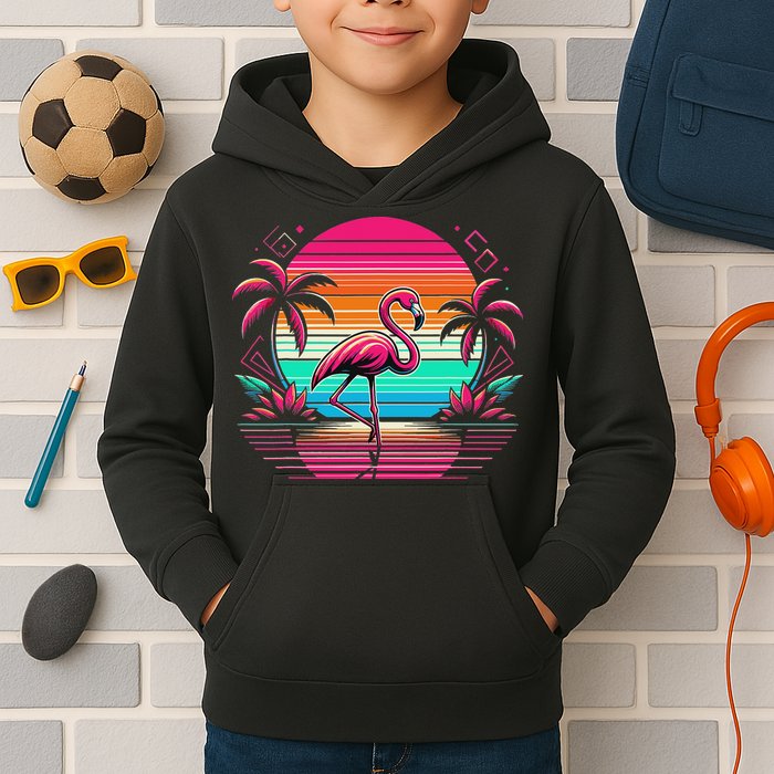 Flamingo Beach Summer Vibes Palm Tree Tropical Summer Kids Hoodie
