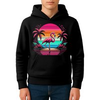 Flamingo Beach Summer Vibes Palm Tree Tropical Summer Kids Hoodie