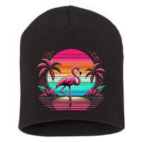 Flamingo Beach Summer Vibes Palm Tree Tropical Summer Short Acrylic Beanie