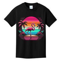 Flamingo Beach Summer Vibes Palm Tree Tropical Summer Kids T-Shirt