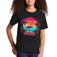 Flamingo Beach Summer Vibes Palm Tree Tropical Summer Kids T-Shirt