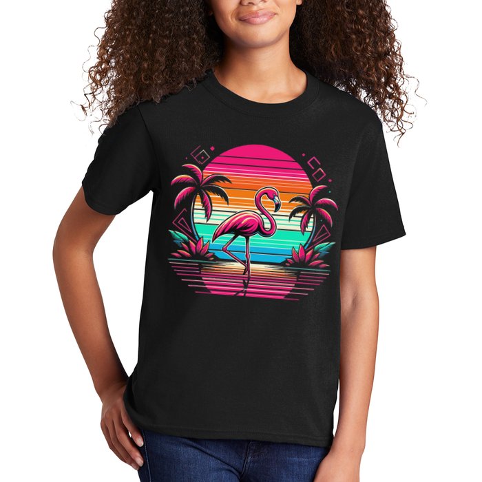 Flamingo Beach Summer Vibes Palm Tree Tropical Summer Kids T-Shirt