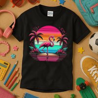 Flamingo Beach Summer Vibes Palm Tree Tropical Summer Kids T-Shirt