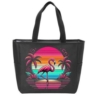 Flamingo Beach Summer Vibes Palm Tree Tropical Summer Zip Tote Bag