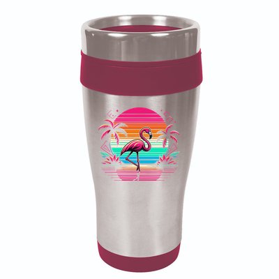 Flamingo Beach Summer Vibes Palm Tree Tropical Summer 16oz Travel Tumbler