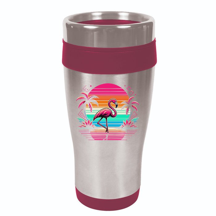 Flamingo Beach Summer Vibes Palm Tree Tropical Summer 16oz Travel Tumbler