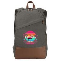 Flamingo Beach Summer Vibes Palm Tree Tropical Summer Cotton Canvas Backpack