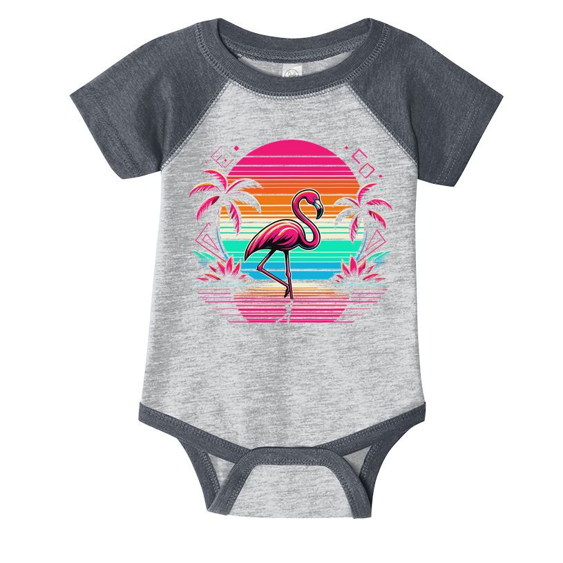 Flamingo Beach Summer Vibes Palm Tree Tropical Summer Infant Baby Jersey Bodysuit