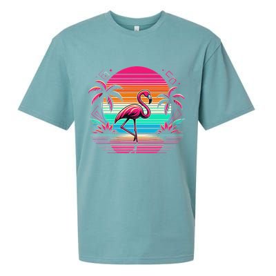 Flamingo Beach Summer Vibes Palm Tree Tropical Summer Sueded Cloud Jersey T-Shirt