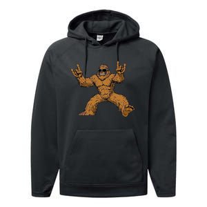 Funny Bigfoot Sasquatch Graphic Rock On Performance Fleece Hoodie