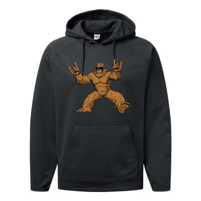 Funny Bigfoot Sasquatch Graphic Rock On Performance Fleece Hoodie