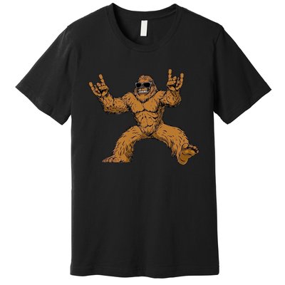 Funny Bigfoot Sasquatch Graphic Rock On Premium T-Shirt