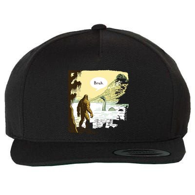 Funny Bigfoot Sasquatch Loch Ness Monster Introvert Bruh Wool Snapback Cap