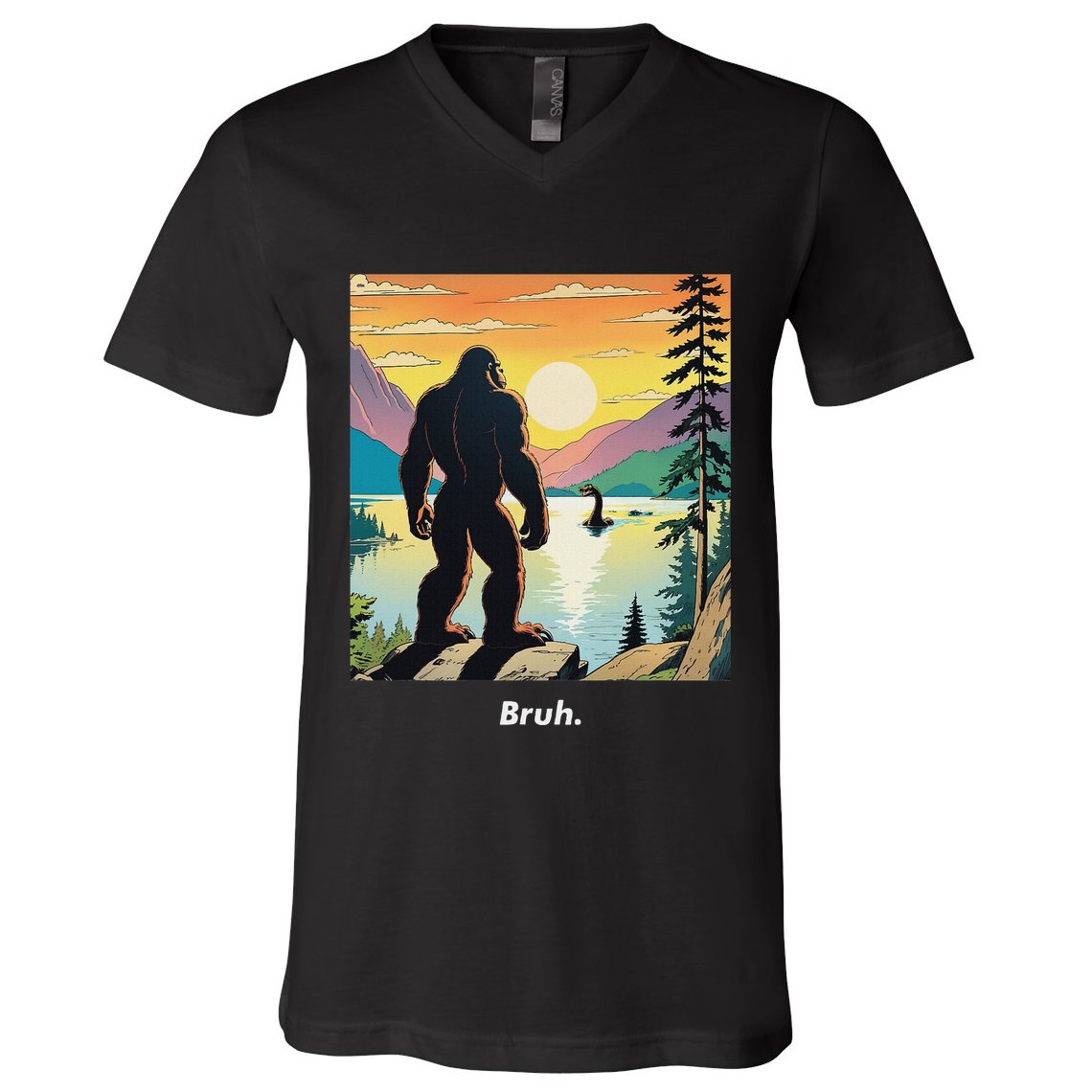 Funny Bigfoot Sasquatch Loch Ness Monster Bruh V-Neck T-Shirt