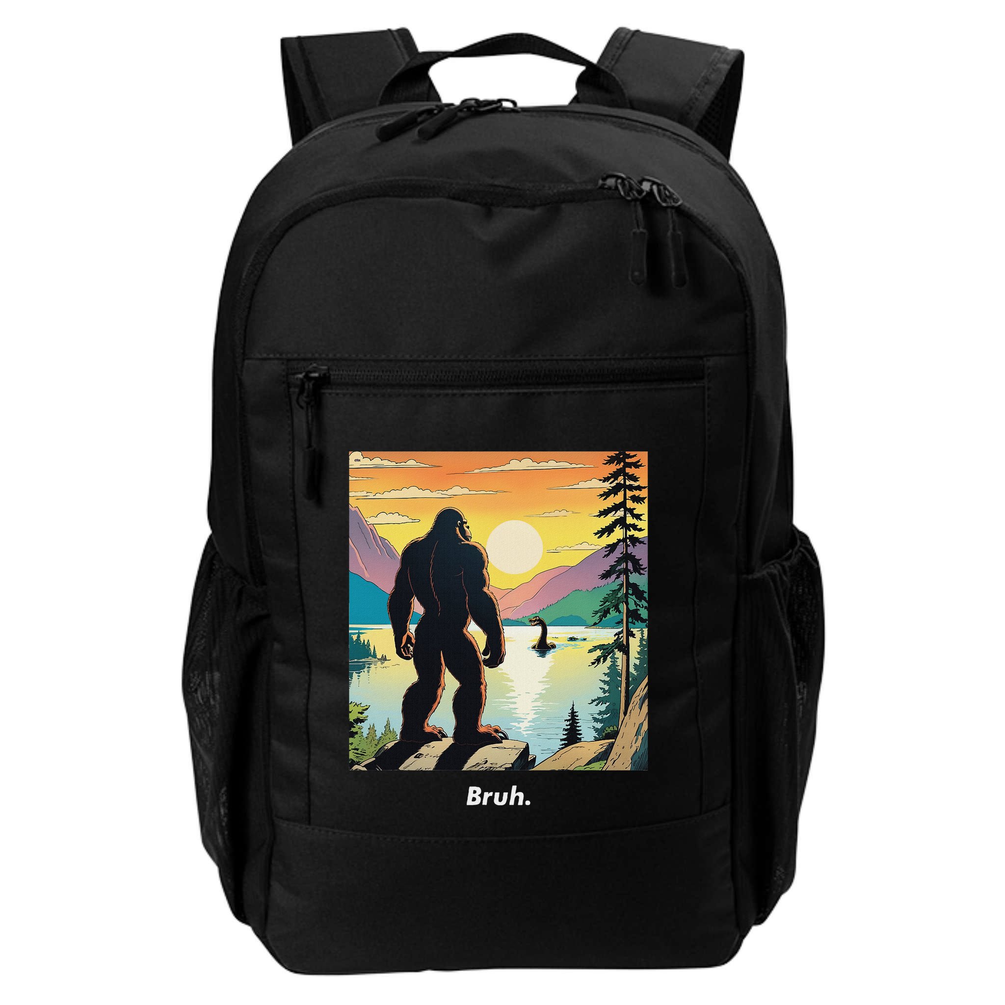 Funny Bigfoot Sasquatch Loch Ness Monster Bruh Backpack
