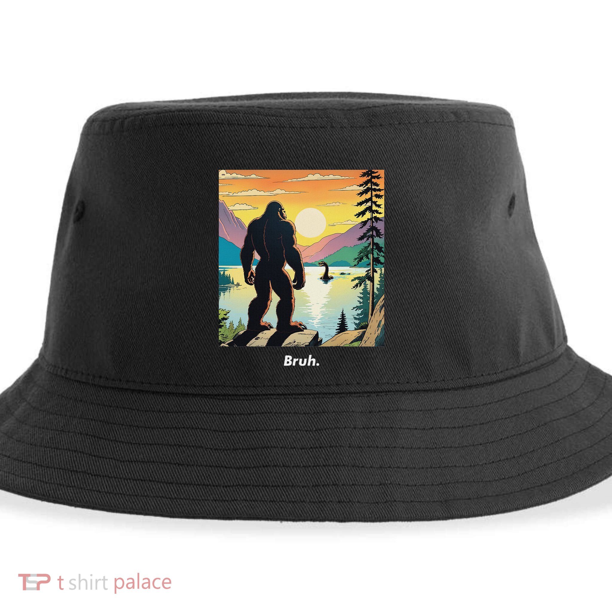 Funny Bigfoot Sasquatch Loch Ness Monster Bruh Sustainable Bucket Hat