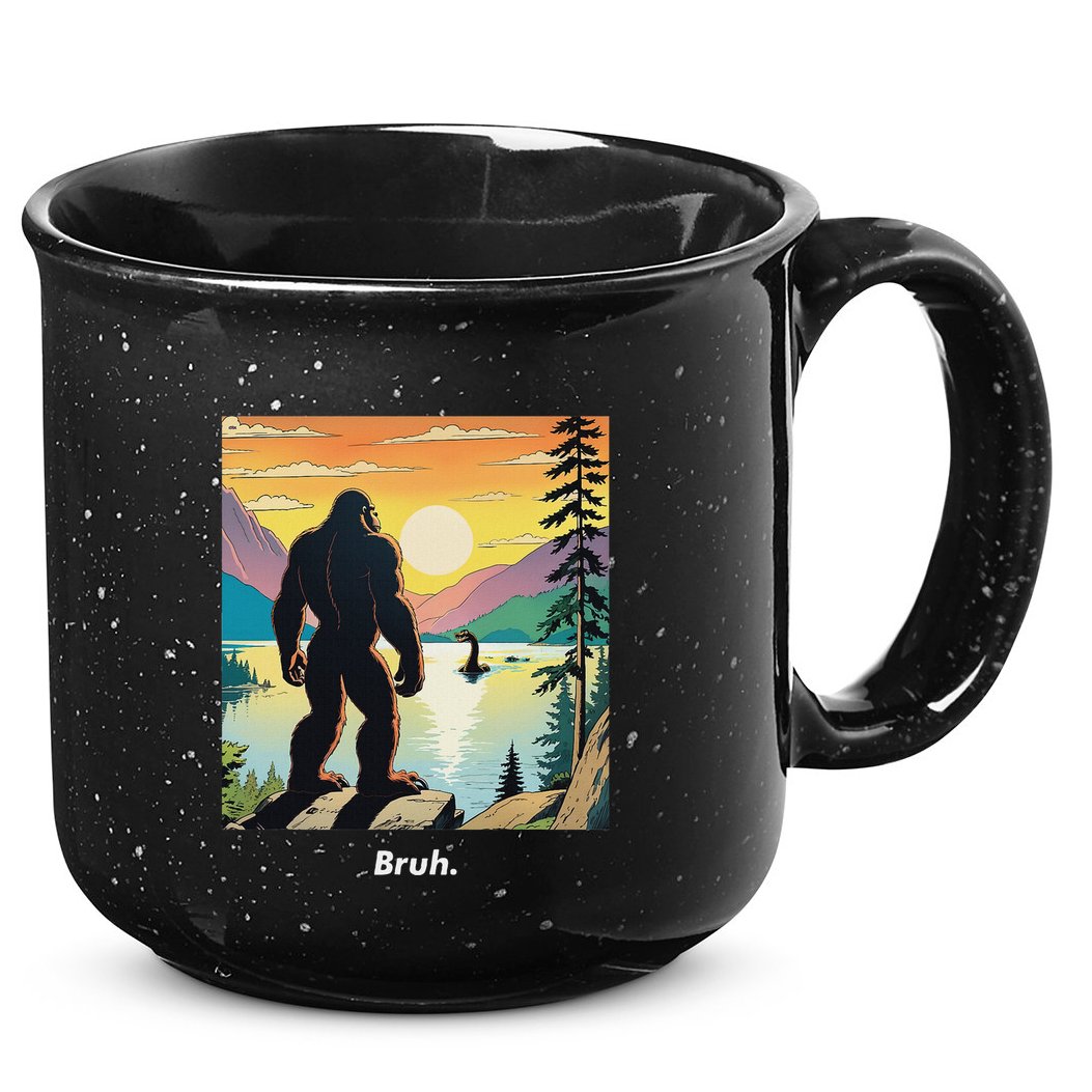 Funny Bigfoot Sasquatch Loch Ness Monster Bruh 15oz Campfire Ceramic Mug