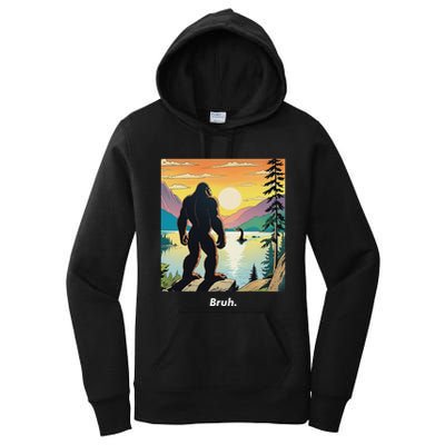 Funny Bigfoot Sasquatch Loch Ness Monster Bruh Women's Pullover Hoodie