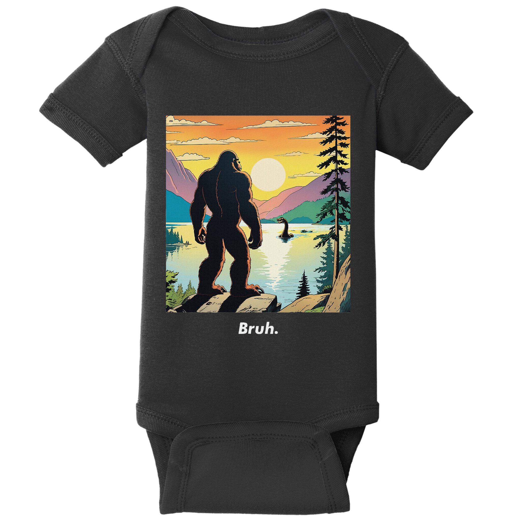 Funny Bigfoot Sasquatch Loch Ness Monster Bruh Baby Bodysuit