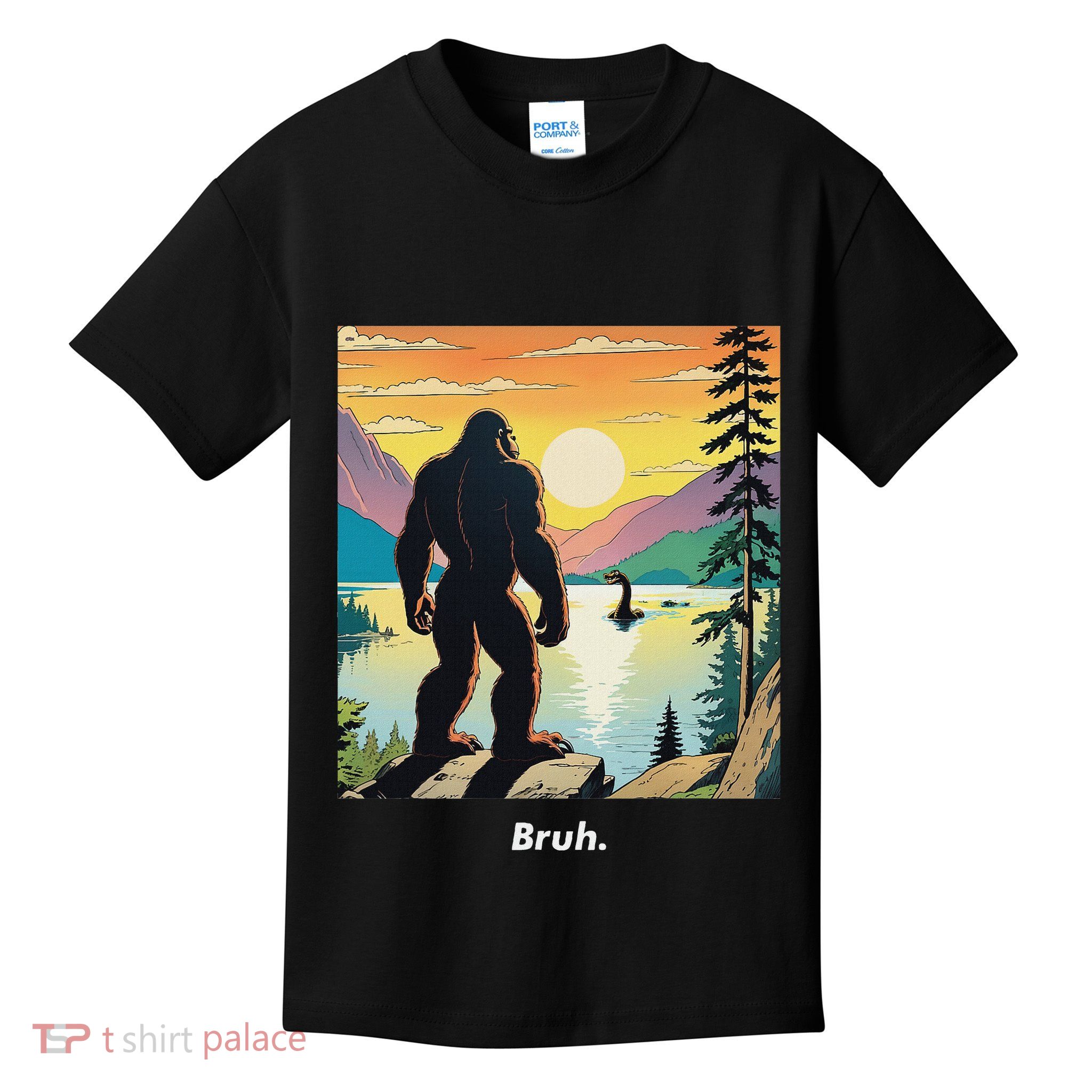 Funny Bigfoot Sasquatch Loch Ness Monster Bruh Kids T-Shirt