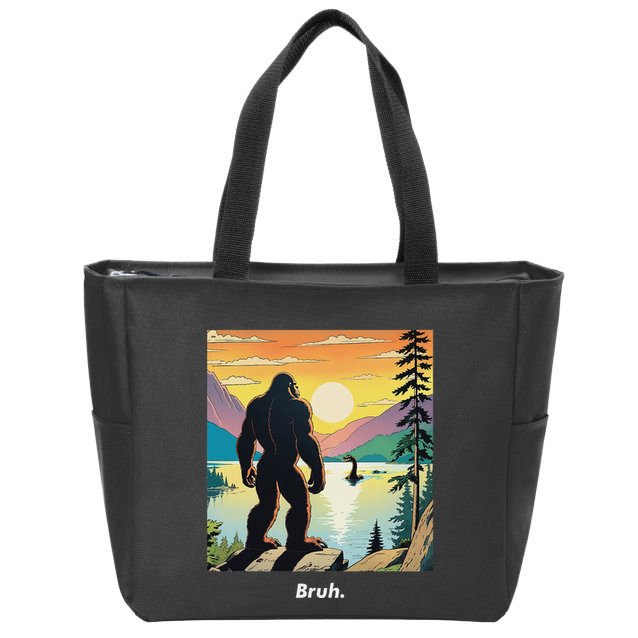 Funny Bigfoot Sasquatch Loch Ness Monster Bruh Zip Tote Bag