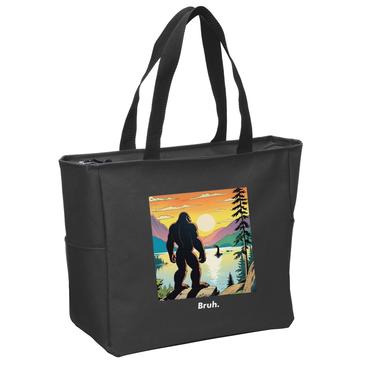 Funny Bigfoot Sasquatch Loch Ness Monster Bruh Zip Tote Bag