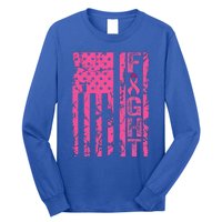 Fight Breast Survivor American Flag Breast Cancer Awareness Long Sleeve Shirt