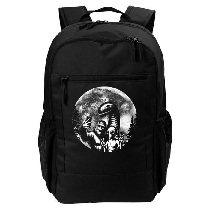 Funny Bigfoot Sasquatch Alien Loch Ness Full Moon Selfie Daily Commute Backpack