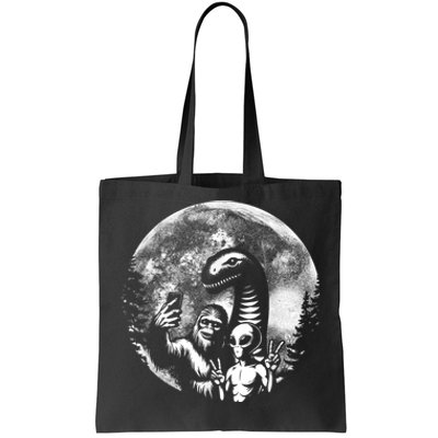 Funny Bigfoot Sasquatch Alien Loch Ness Full Moon Selfie Tote Bag