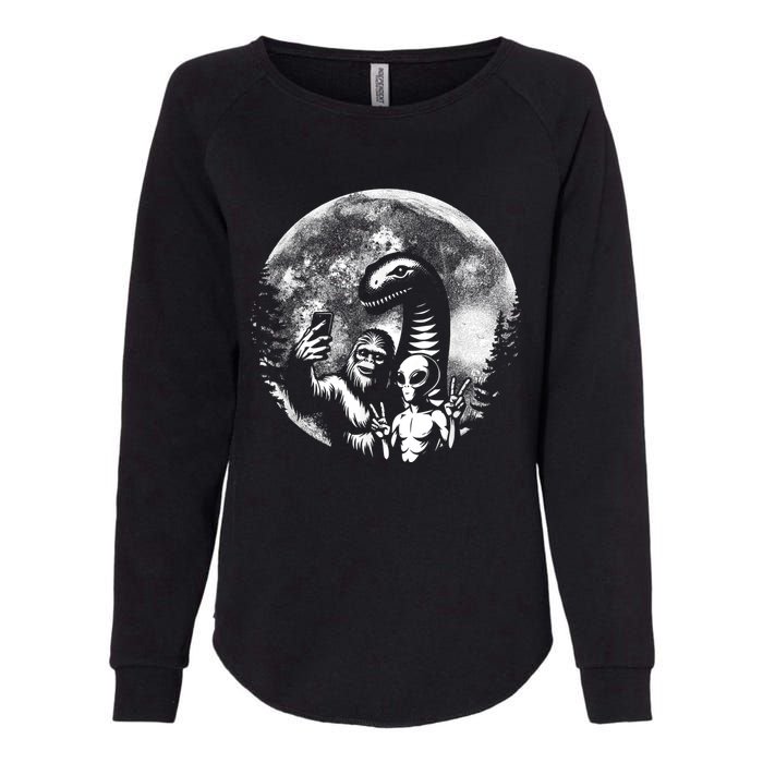 Funny Bigfoot Sasquatch Alien Loch Ness Full Moon Selfie Womens California Wash Sweatshirt