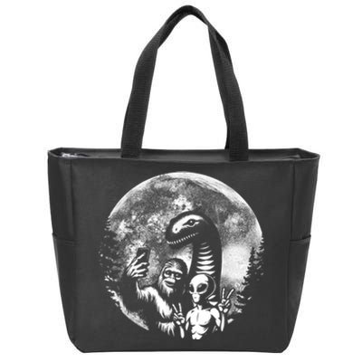 Funny Bigfoot Sasquatch Alien Loch Ness Full Moon Selfie Zip Tote Bag