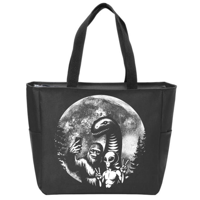 Funny Bigfoot Sasquatch Alien Loch Ness Full Moon Selfie Zip Tote Bag