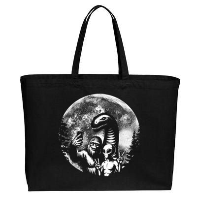 Funny Bigfoot Sasquatch Alien Loch Ness Full Moon Selfie Cotton Canvas Jumbo Tote